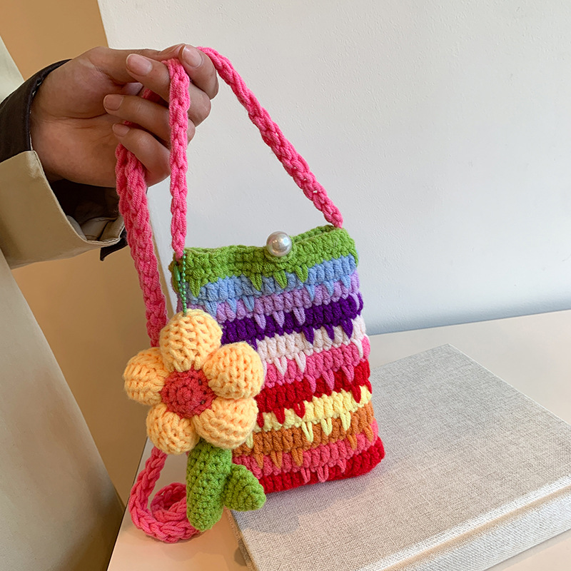 Crochet Market Bag - Knitted Wool Woman Bag Fashion Mobile