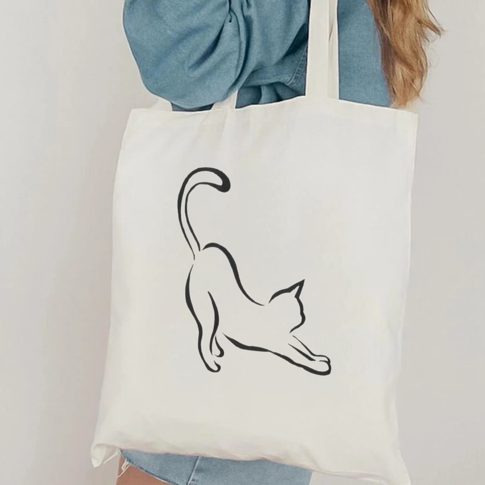 Shopper Tote Canvas - Minimalist Cat Line Art Canvas Tote