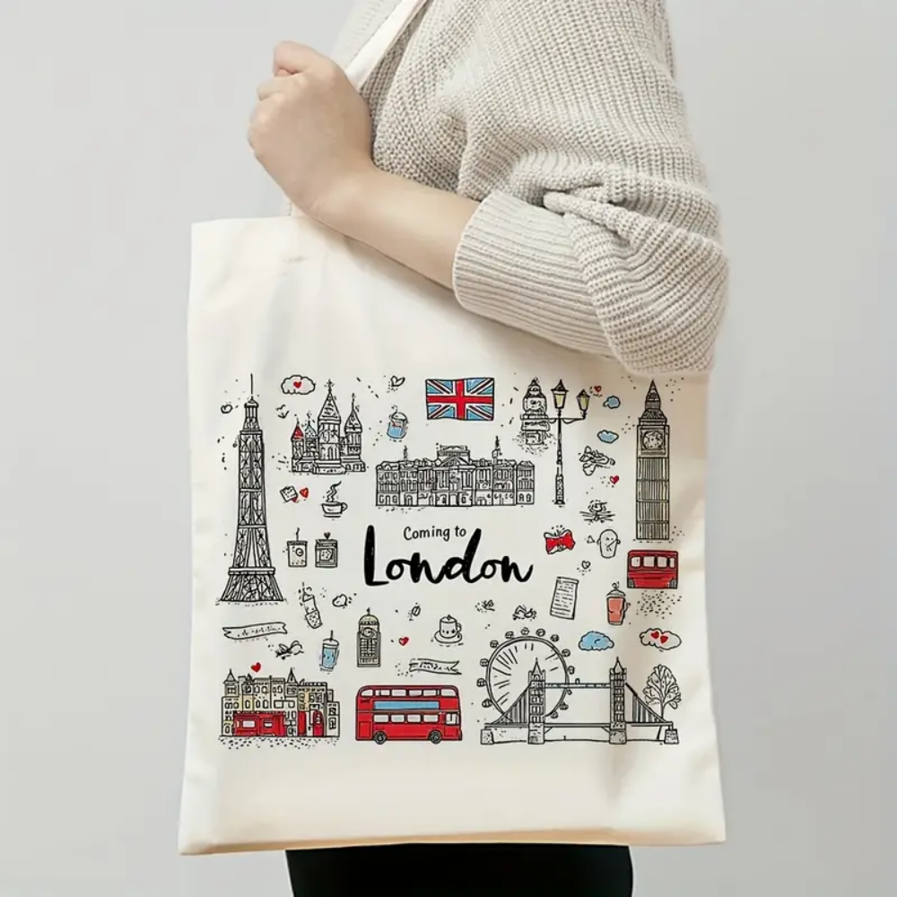 Shopper Tote Canvas - London Landmark Bus Phone Booth Doodle