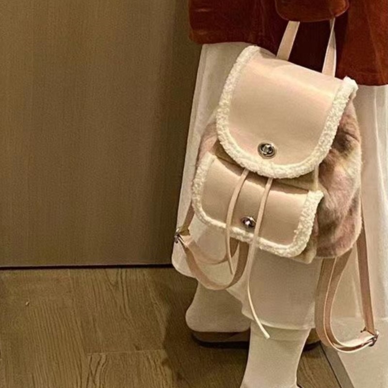 Women Bags Trend 2025 - Retro Plush Soft Leather Backpack Plaid