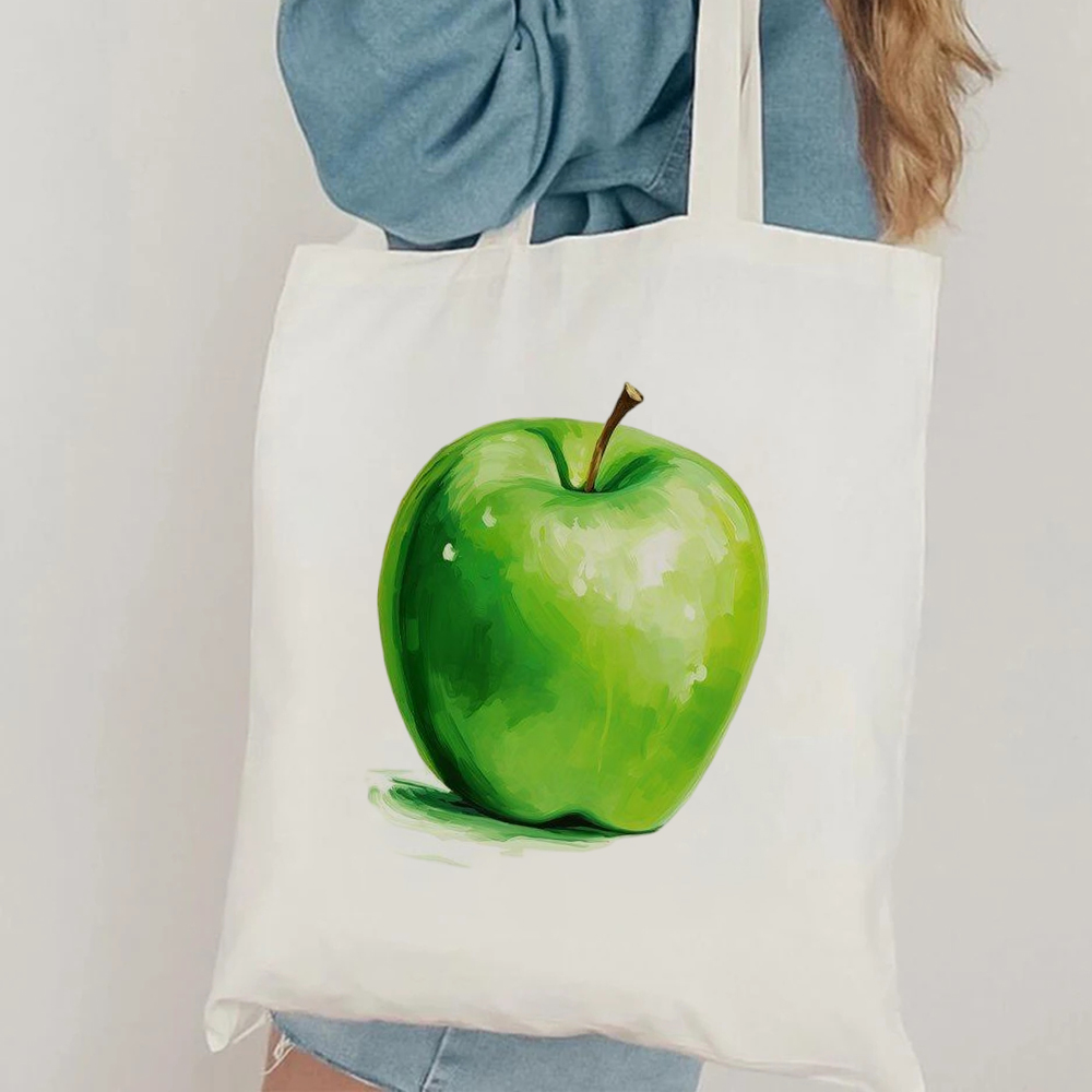 Shopper Tote Canvas - Minimalist Green Apple Art Canvas Tote