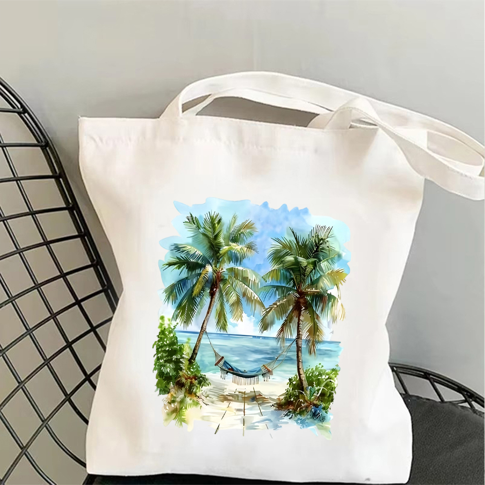 Shopper Tote Canvas - Tropical Beach Canvas Tote Bag Eco