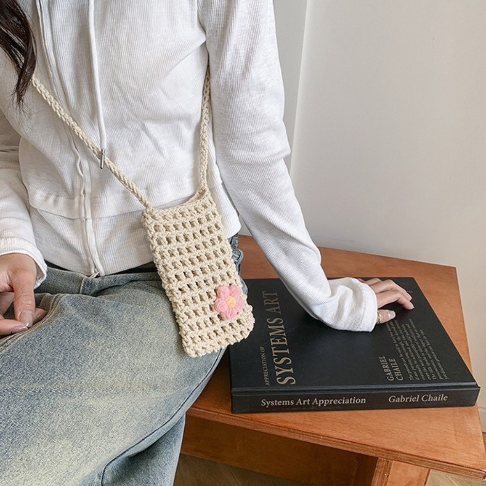 Crochet Market Bag - Fashion Flower Weaving Crossbody Bag Mini
