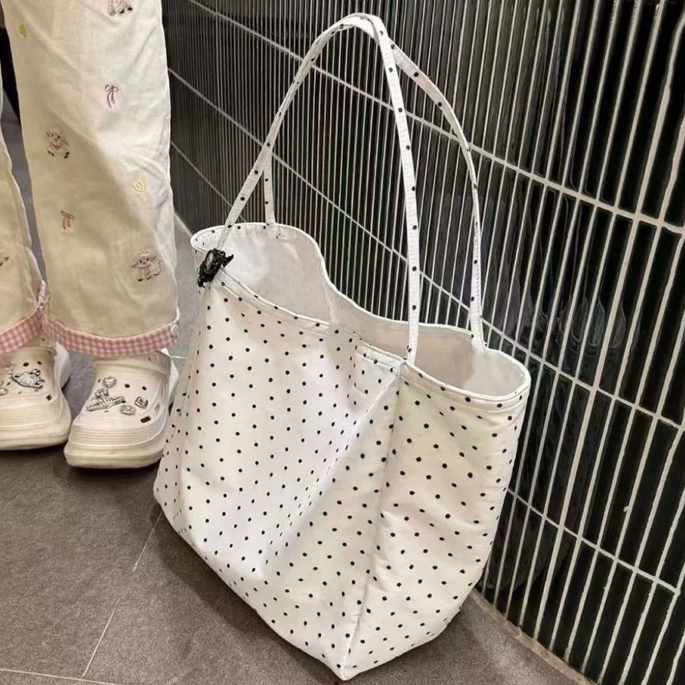 Shopper Tote Canvas - Large-Capacity New Polka-Dot Canvas Bag, Korean