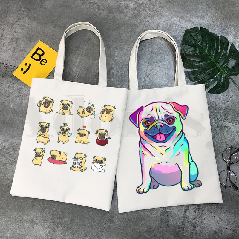 Dog Pet Pug Life Cartoon Print - Shopper Tote Canvas ulasan dan harga