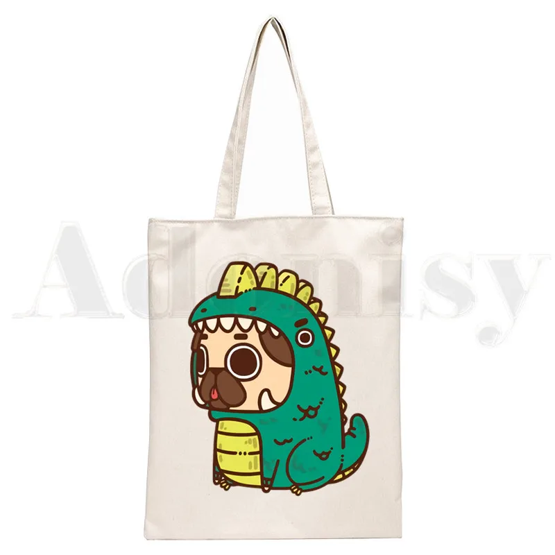 Dog Pet Pug Life Cartoon Print - Shopper Tote Canvas ulasan dan harga