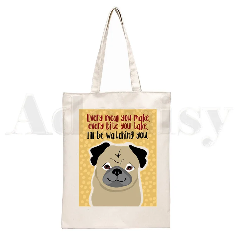 Dog Pet Pug Life Cartoon Print - Shopper Tote Canvas ulasan dan harga