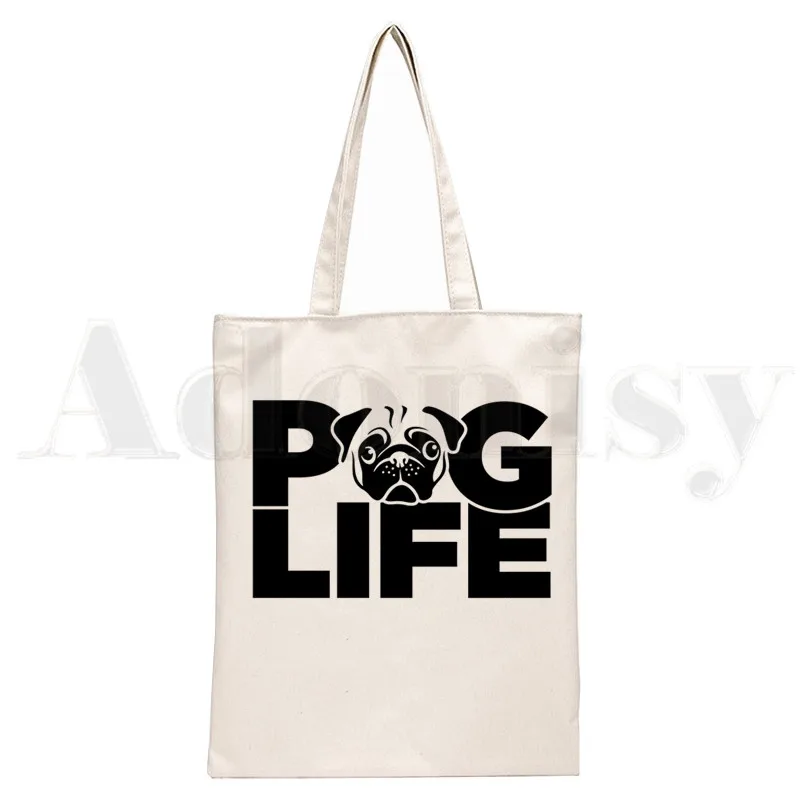 Dog Pet Pug Life Cartoon Print - Shopper Tote Canvas ulasan dan harga