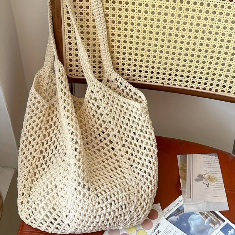 Crochet Mesh Tote Bag Hollow W - Crochet Market Bag ulasan dan harga
