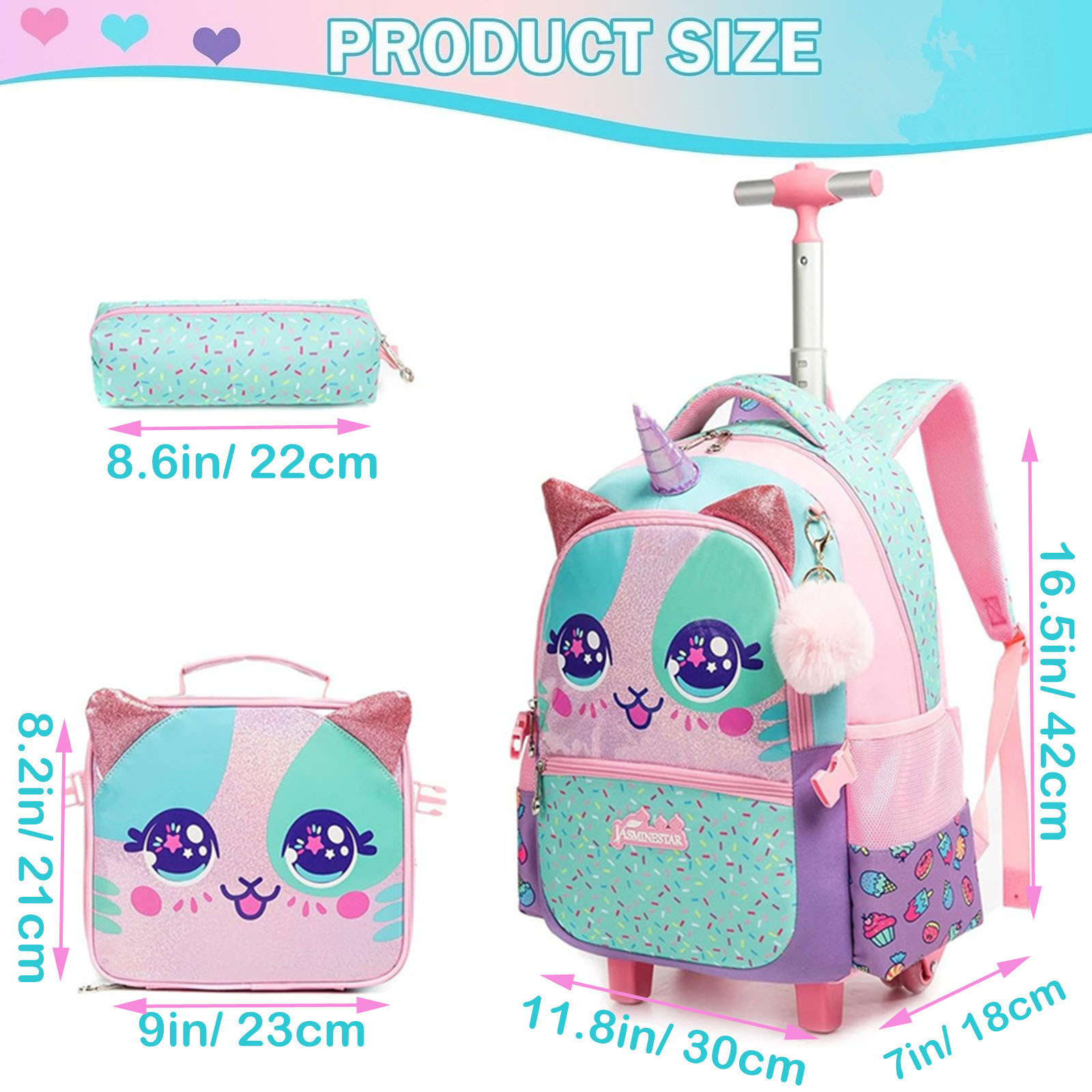 3PCS Cute Rolling Backpack for - Women'S Kipling Bags ulasan dan harga
