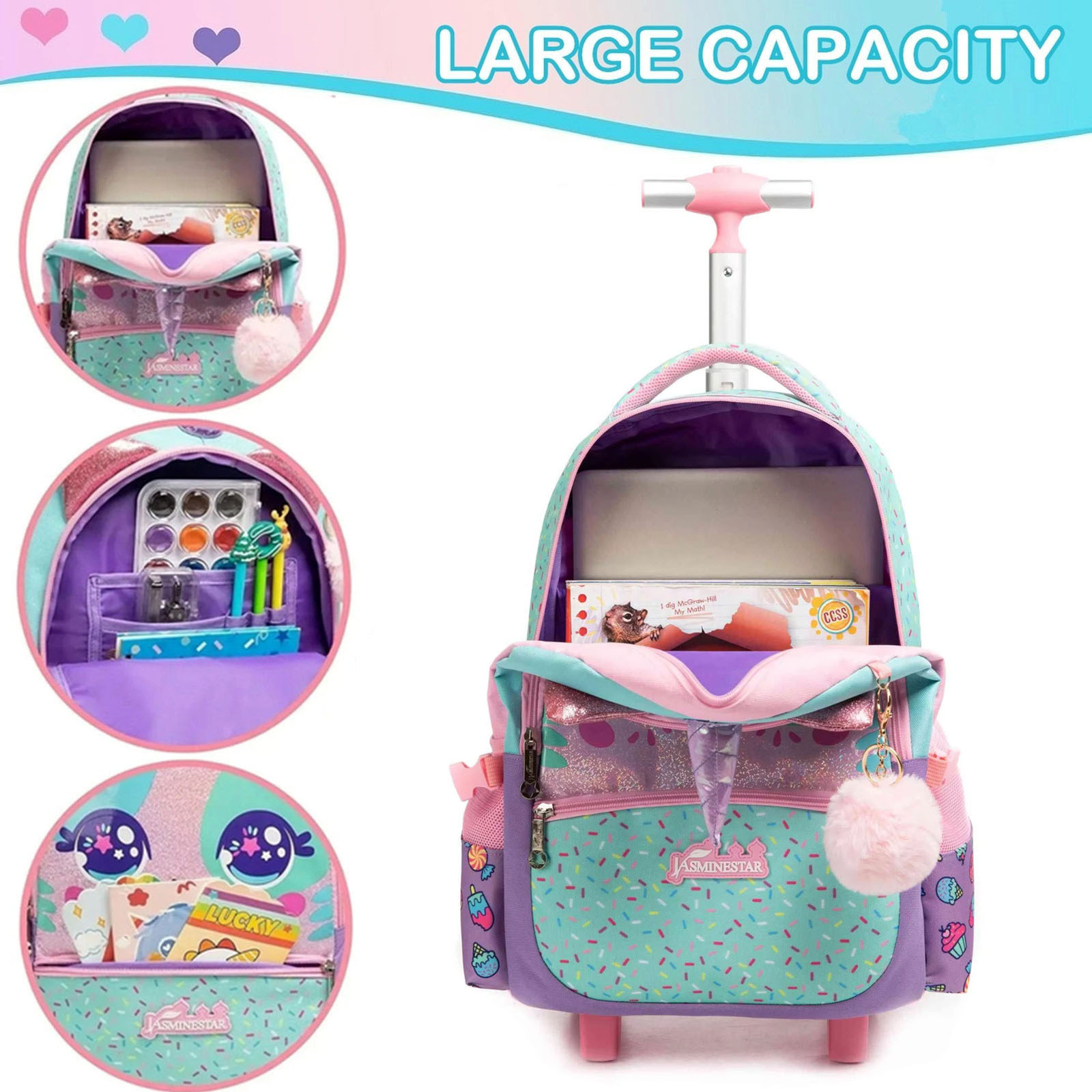 3PCS Cute Rolling Backpack for - Women'S Kipling Bags ulasan dan harga