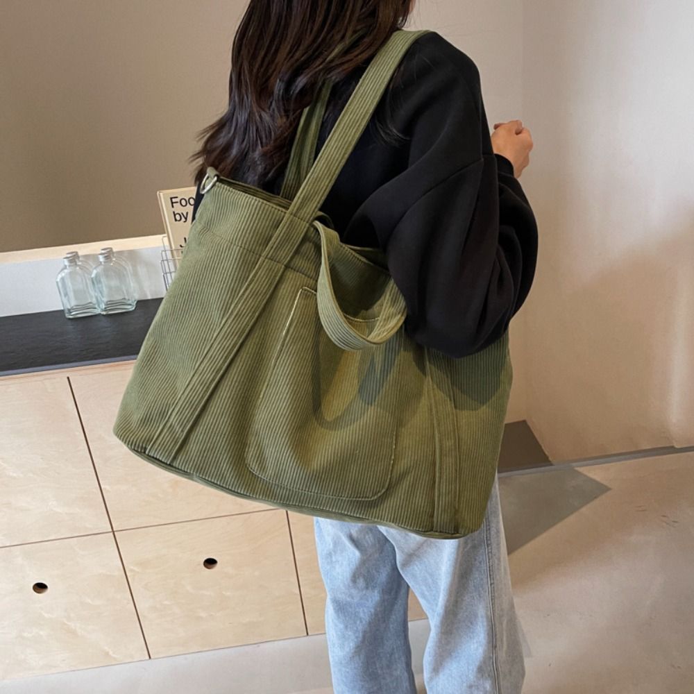 Temperament Solid Color Cordur - Shopper Tote Canvas ulasan dan harga