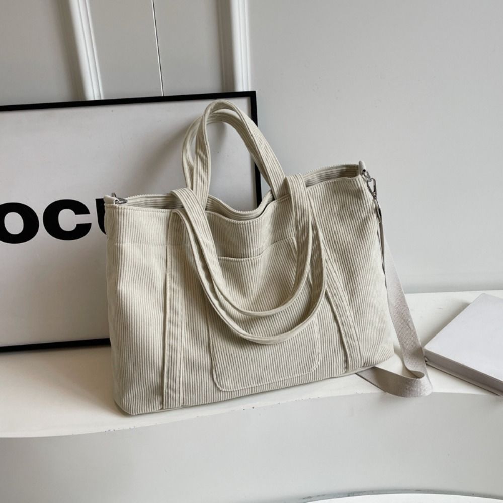Temperament Solid Color Cordur - Shopper Tote Canvas ulasan dan harga