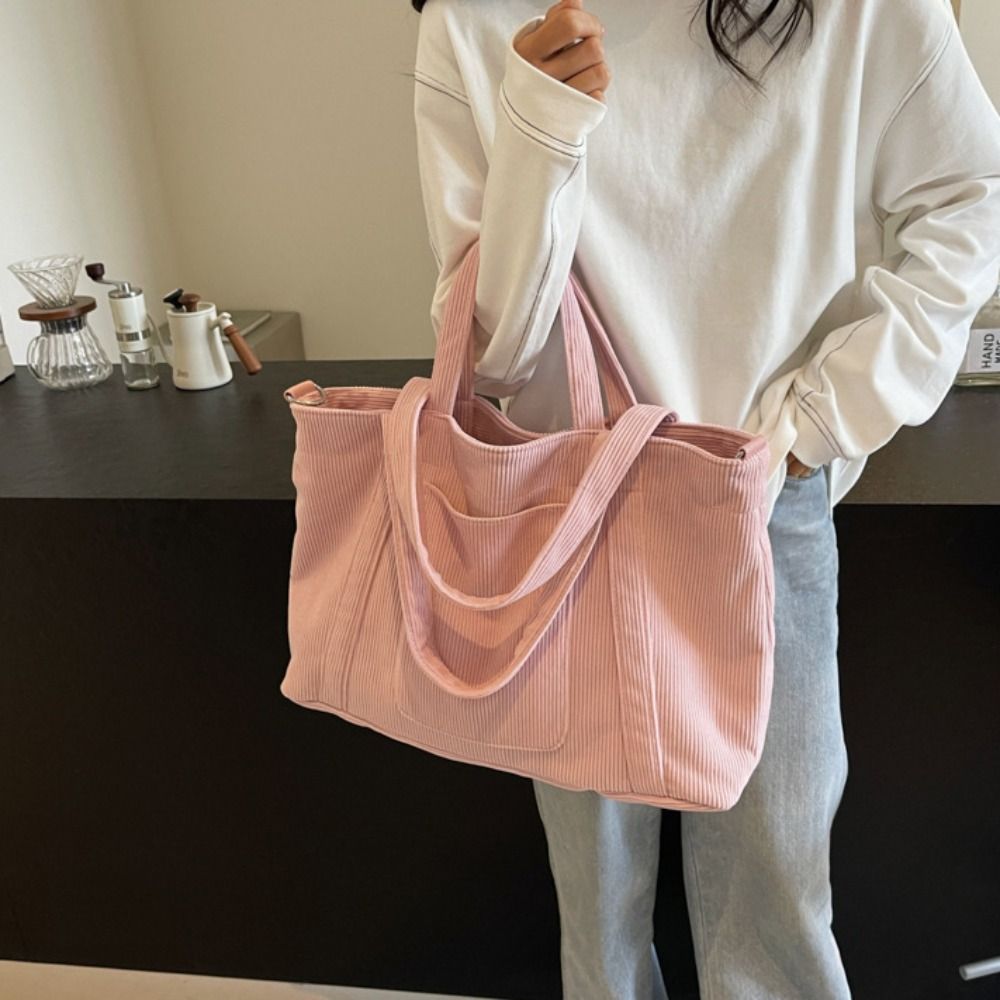 Temperament Solid Color Cordur - Shopper Tote Canvas ulasan dan harga