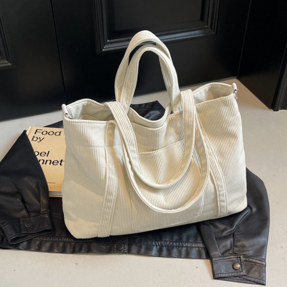 Temperament Solid Color Cordur - Shopper Tote Canvas ulasan dan harga