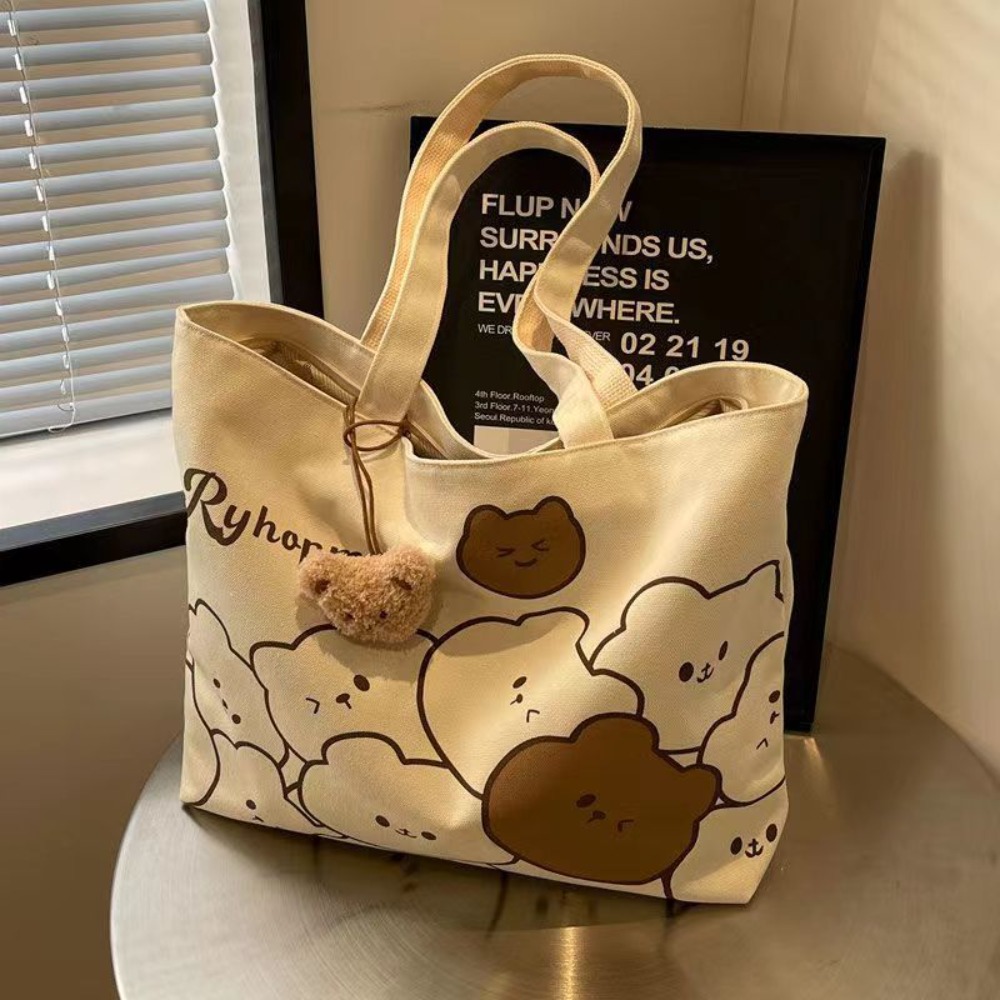 Cartoon Bear Canvas Shoulder B - Shopper Tote Canvas ulasan dan harga