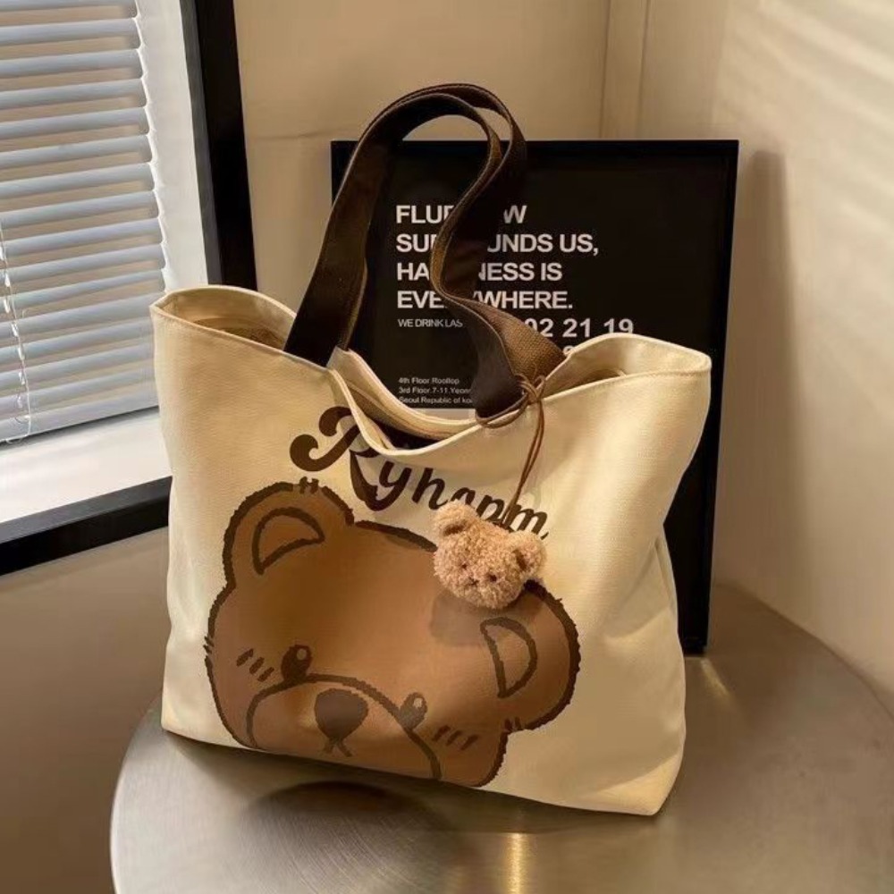Cartoon Bear Canvas Shoulder B - Shopper Tote Canvas ulasan dan harga