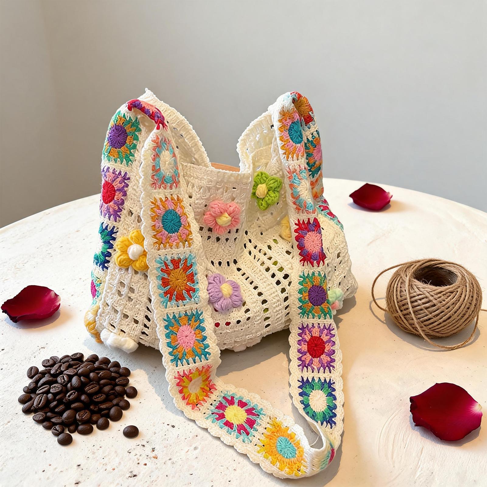 Crochet Bags for Women Floral  - Crochet Market Bag ulasan dan harga