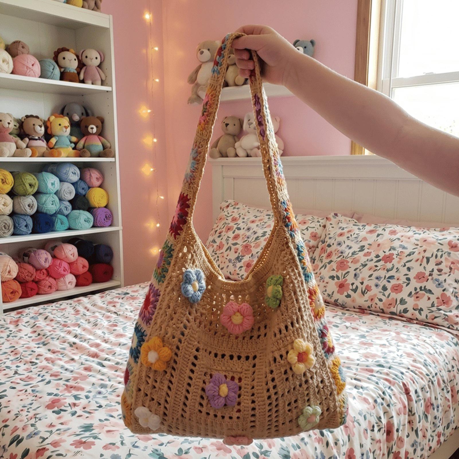 Crochet Bags for Women Floral  - Crochet Market Bag ulasan dan harga