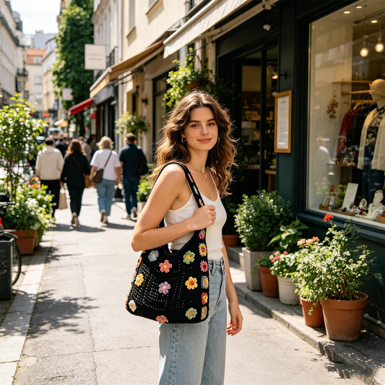 Crochet Bags for Women Floral  - Crochet Market Bag ulasan dan harga