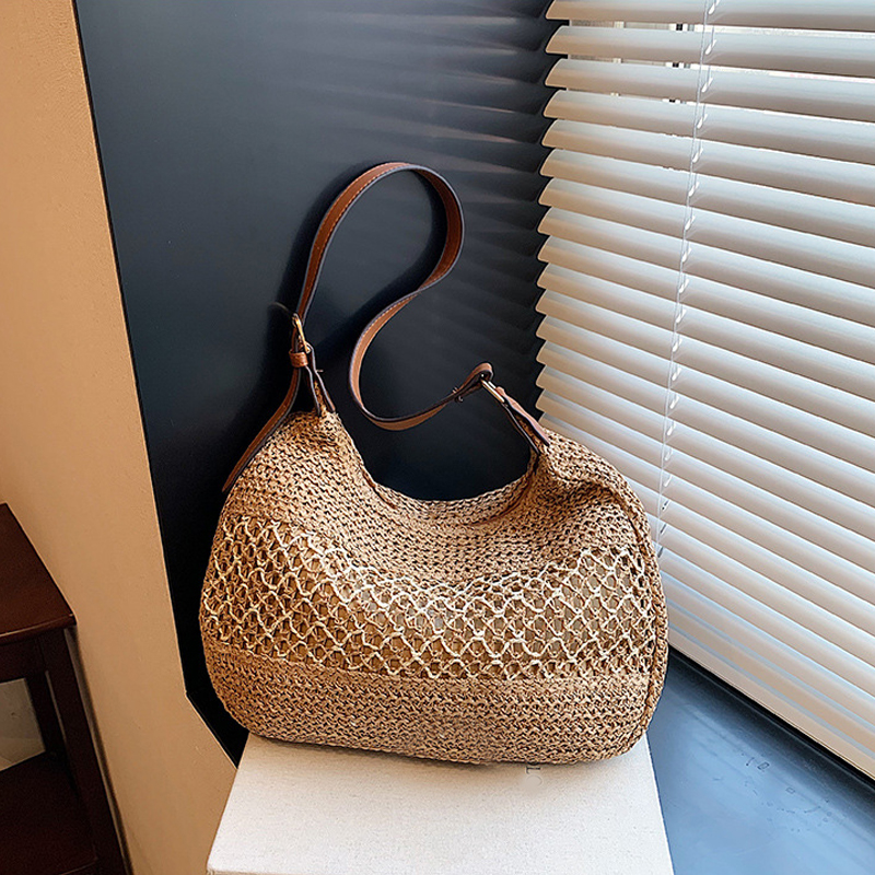 Large Capacity Summer Straw We - Crochet Market Bag ulasan dan harga