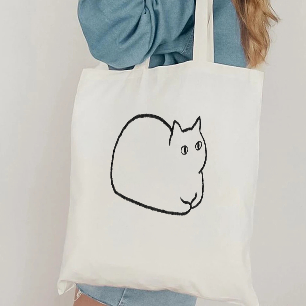 Minimalist Cat Line Art Canvas - Shopper Tote Canvas ulasan dan harga