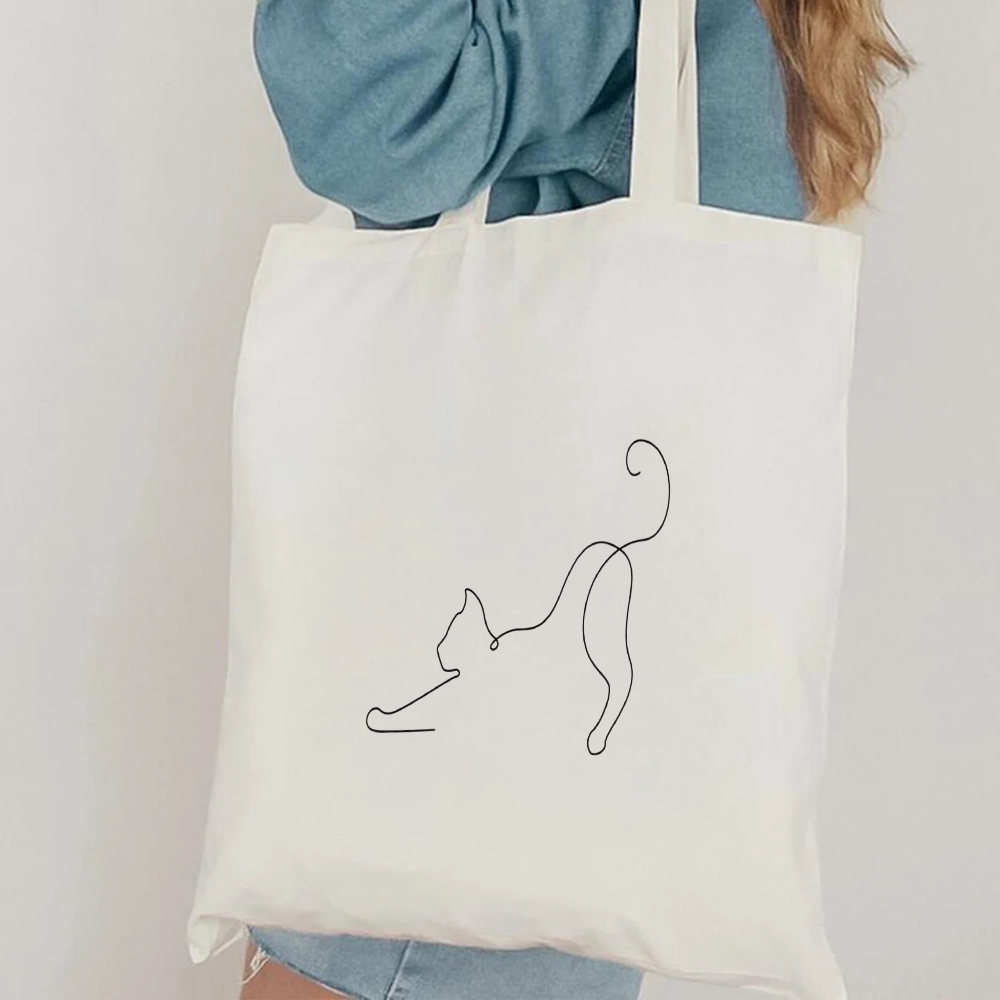 Minimalist Cat Line Art Canvas - Shopper Tote Canvas ulasan dan harga