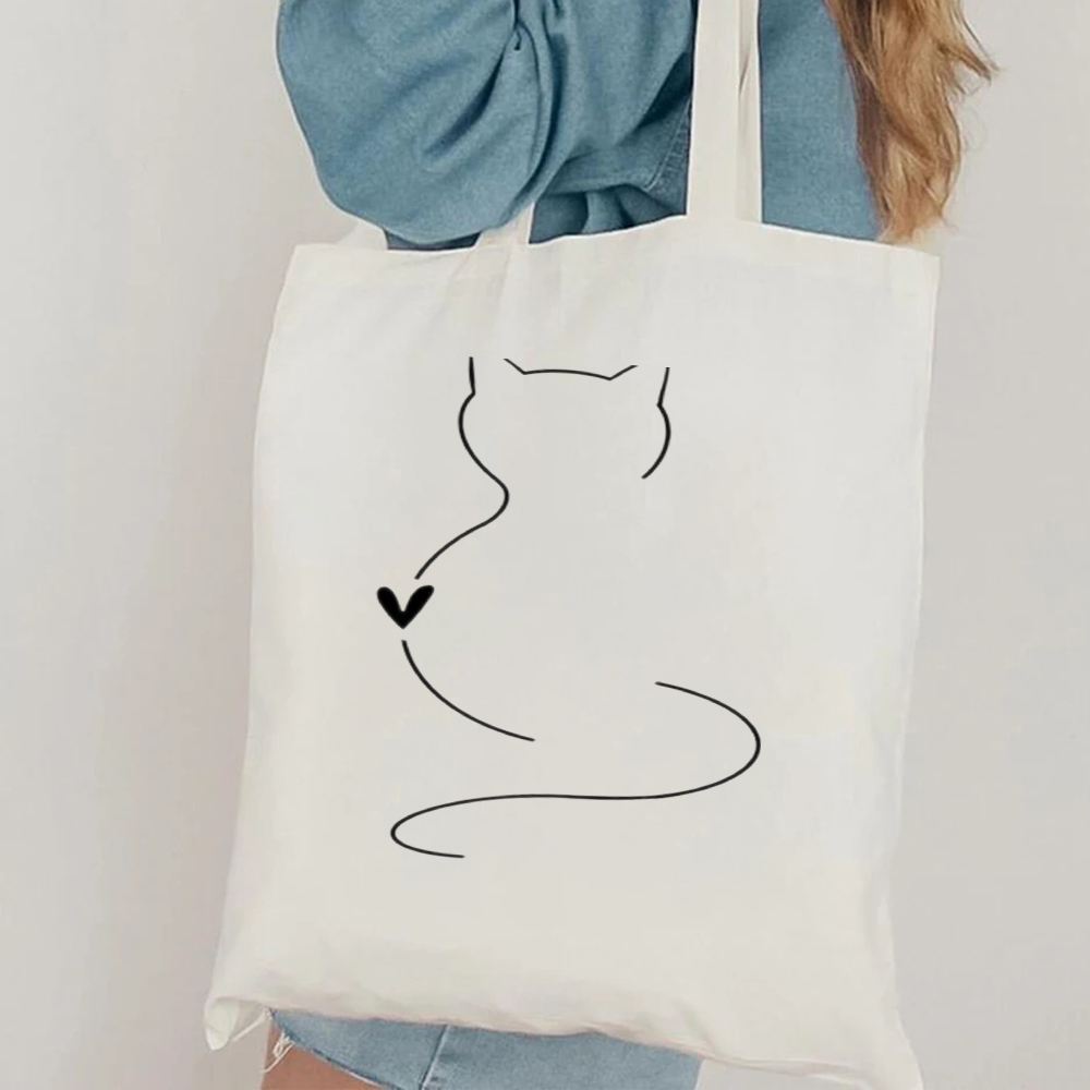 Minimalist Cat Line Art Canvas - Shopper Tote Canvas ulasan dan harga