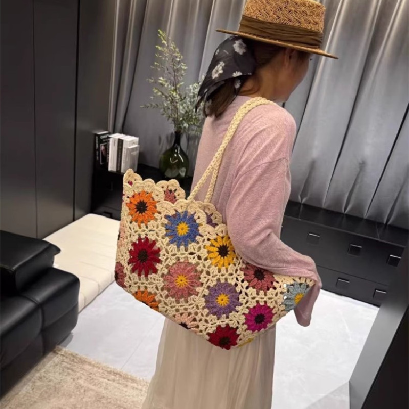 Fashion Vintage Flowers Handma - Crochet Market Bag ulasan dan harga