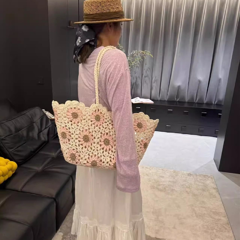 Fashion Vintage Flowers Handma - Crochet Market Bag ulasan dan harga