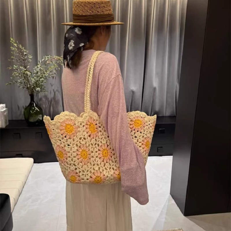 Fashion Vintage Flowers Handma - Crochet Market Bag ulasan dan harga