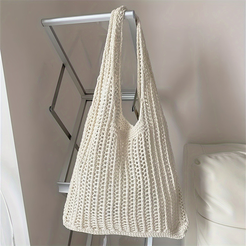 Solid Color Large Capacity Kni - Crochet Market Bag ulasan dan harga