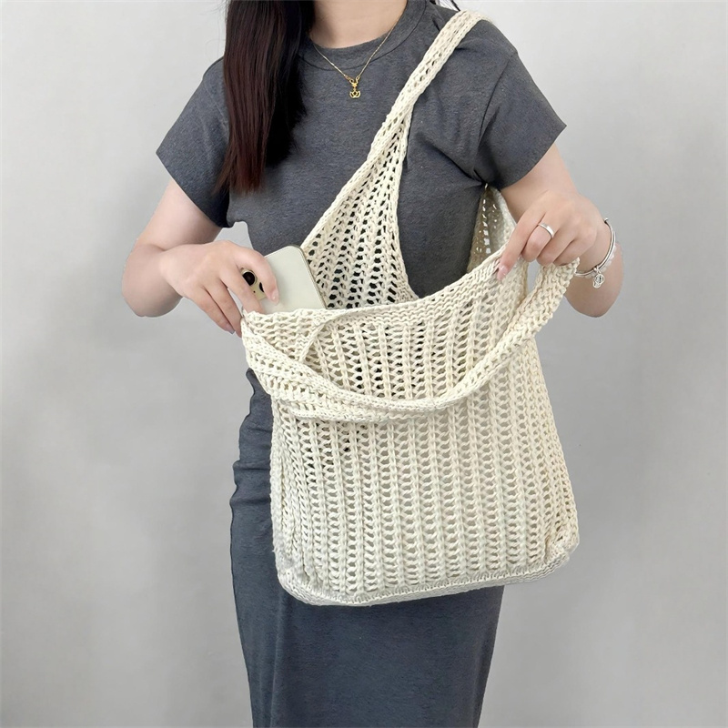Solid Color Large Capacity Kni - Crochet Market Bag ulasan dan harga