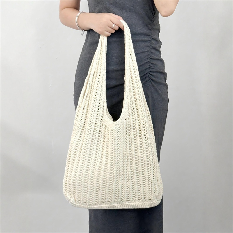 Solid Color Large Capacity Kni - Crochet Market Bag ulasan dan harga