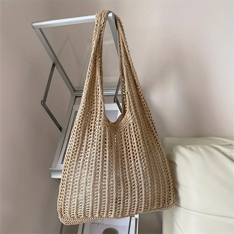 Solid Color Large Capacity Kni - Crochet Market Bag ulasan dan harga