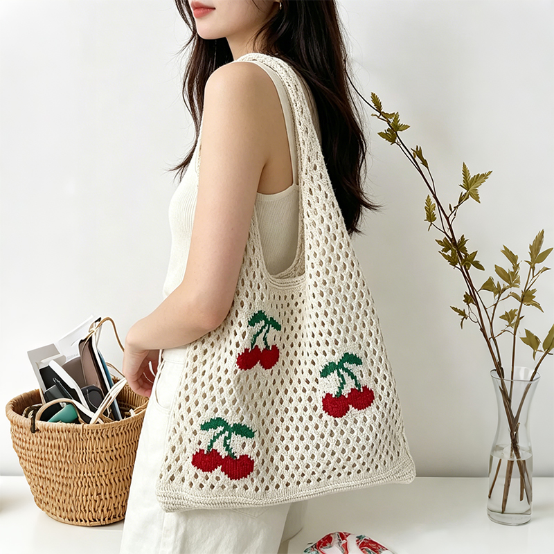 Women Stylish Turtle Cherry Pa - Crochet Market Bag ulasan dan harga