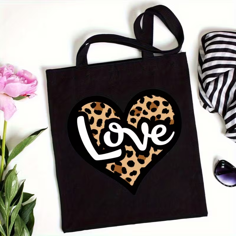 Leopard Print Heart Love Lette - Shopper Tote Canvas ulasan dan harga