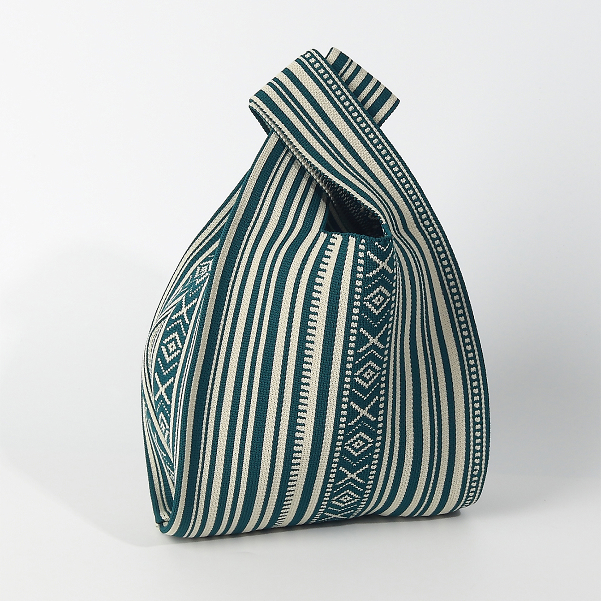 Line Pattern Knitted Crocheted - Crochet Market Bag ulasan dan harga