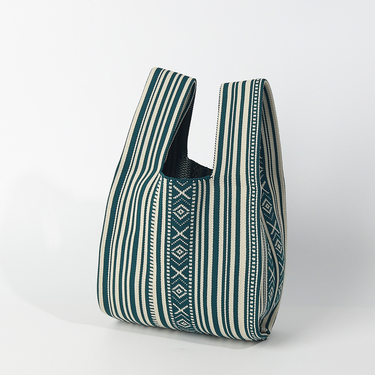 Line Pattern Knitted Crocheted - Crochet Market Bag ulasan dan harga
