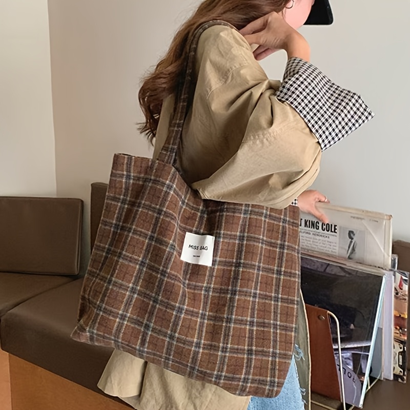 Autumn and winter checkered to - Shopper Tote Canvas ulasan dan harga