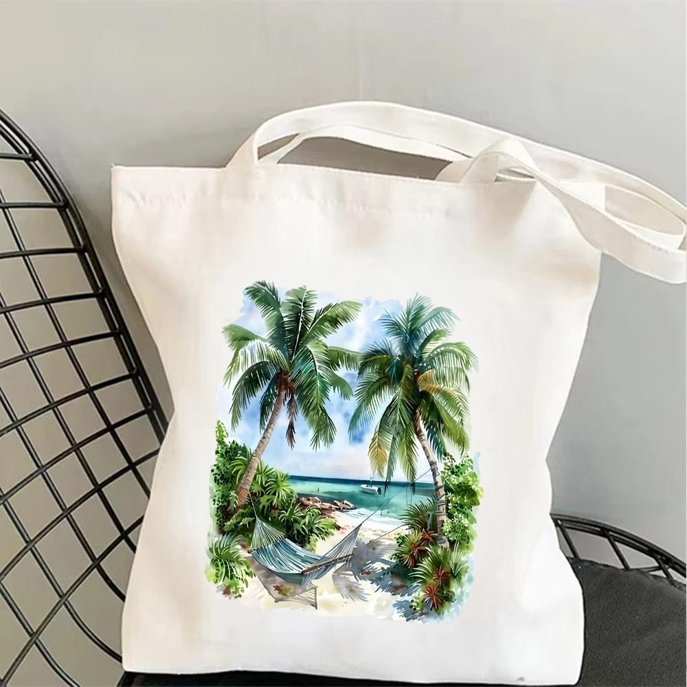 Tropical Beach Canvas Tote Bag - Shopper Tote Canvas ulasan dan harga