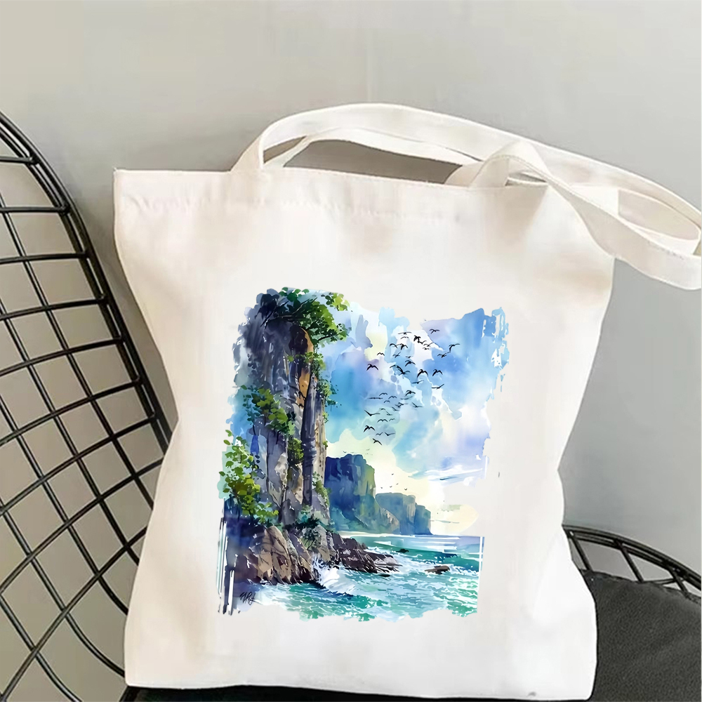 Tropical Beach Canvas Tote Bag - Shopper Tote Canvas ulasan dan harga