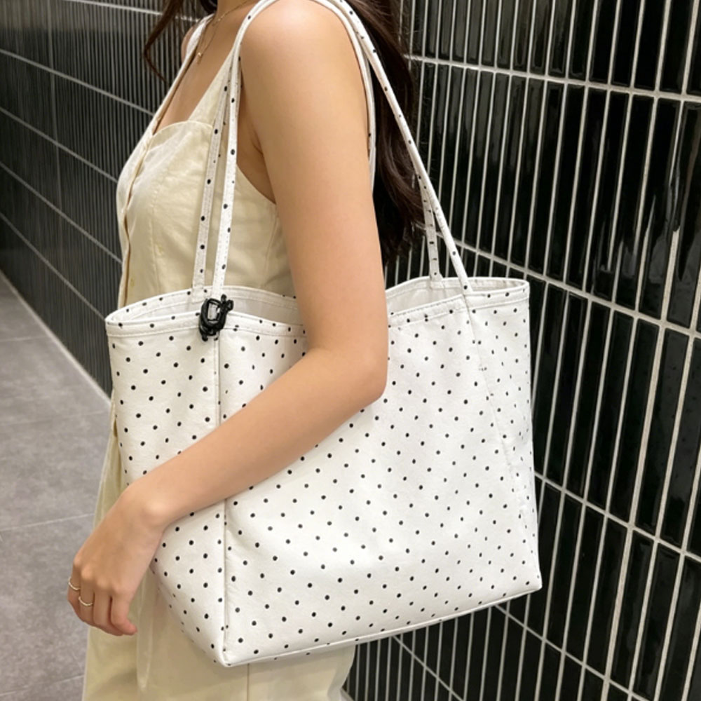 Large-Capacity New Polka-Dot C - Shopper Tote Canvas ulasan dan harga