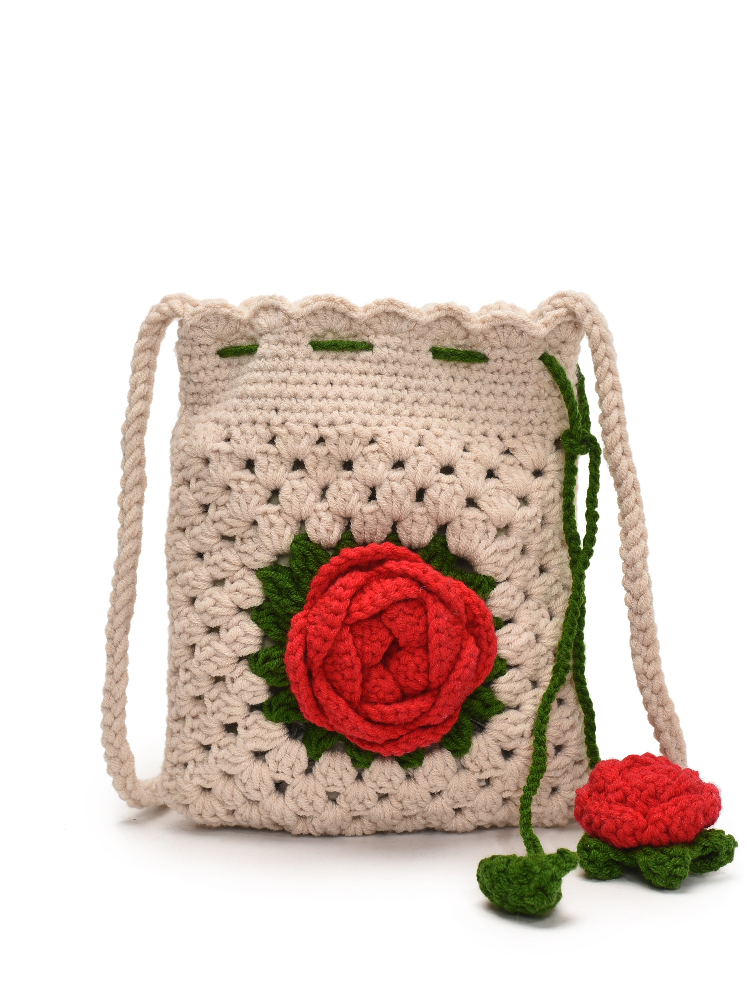 Handcrafted Rose Flower Croche - Crochet Market Bag ulasan dan harga