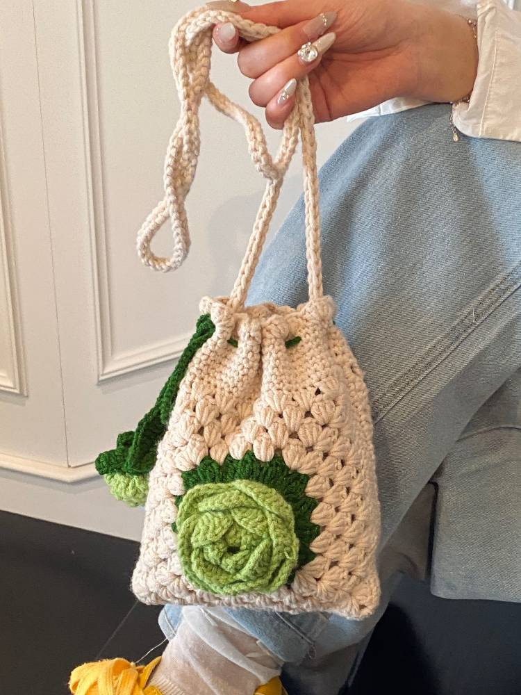 Handcrafted Rose Flower Croche - Crochet Market Bag ulasan dan harga
