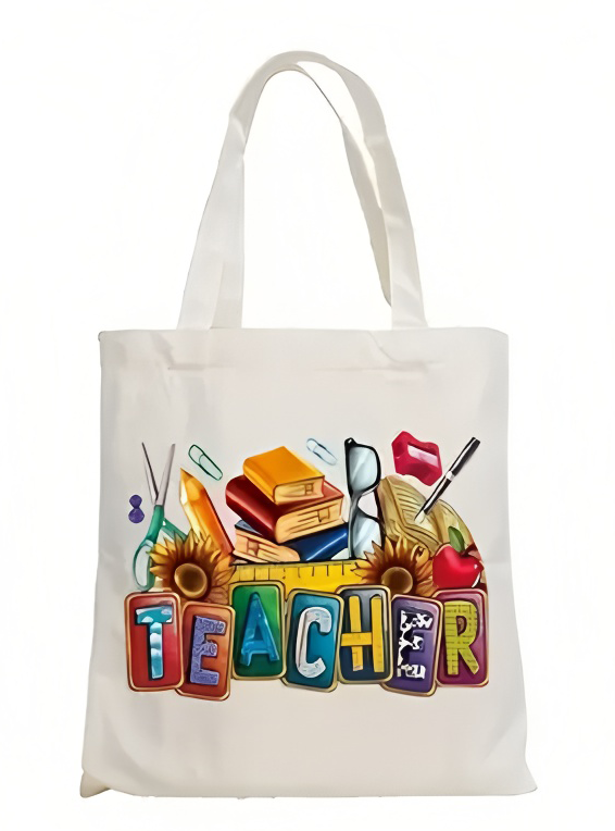 Color Block Teacher Letter Wit - Shopper Tote Canvas ulasan dan harga
