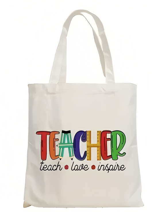 Color Block Teacher Letter Wit - Shopper Tote Canvas ulasan dan harga