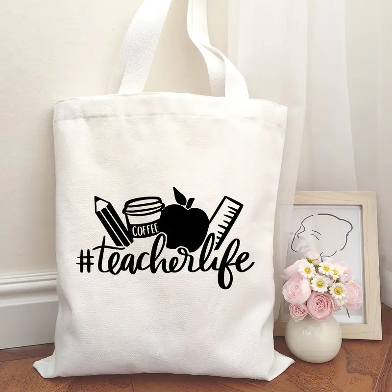 Color Block Teacher Letter Wit - Shopper Tote Canvas ulasan dan harga