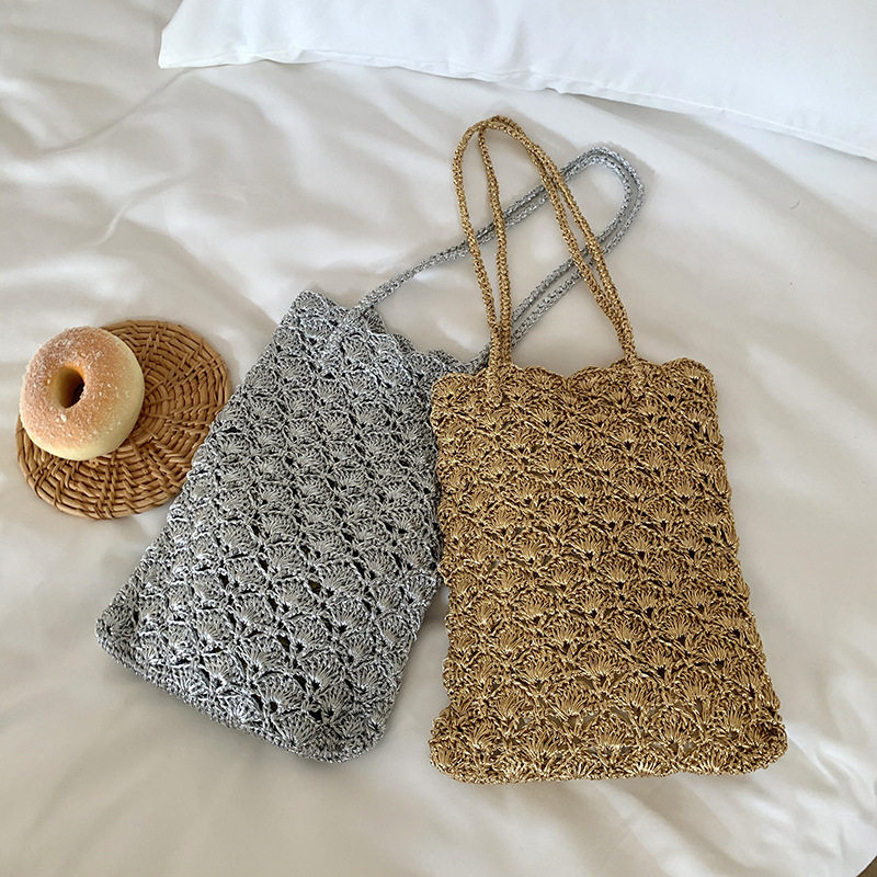 Silver Thread Handmade Woven B - Crochet Market Bag ulasan dan harga