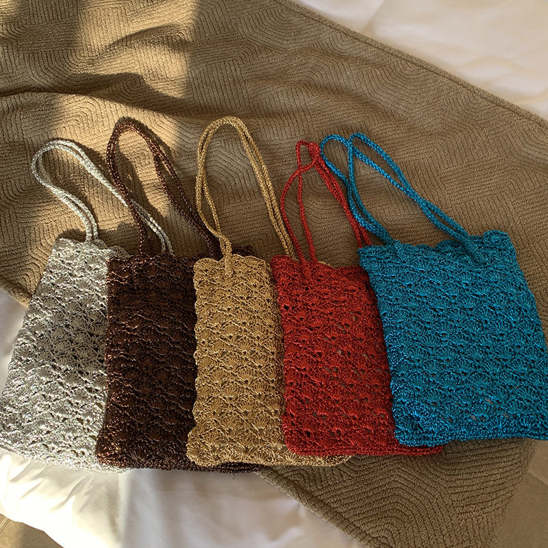 Silver Thread Handmade Woven B - Crochet Market Bag ulasan dan harga